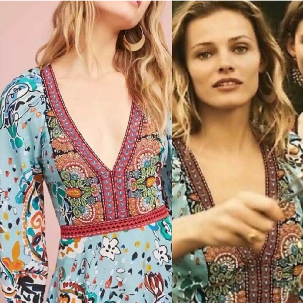 Anthropologie Bohemian Akemi + Kin Floral Embroidered Women Dress in 2 like new - Picture 6 of 9